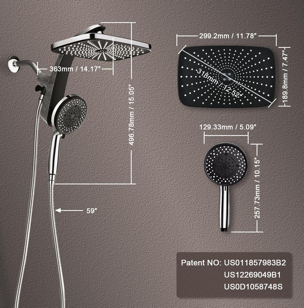 Rain Shower Head with Handheld Showerhead, Chrome 1.75GPM 460311