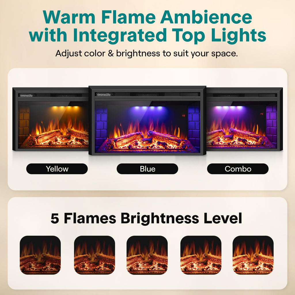 Electric Fireplace Insert with Heater | Smart Wi-Fi App Control & Remote | 700W/1500W Adjustable Thermostat with