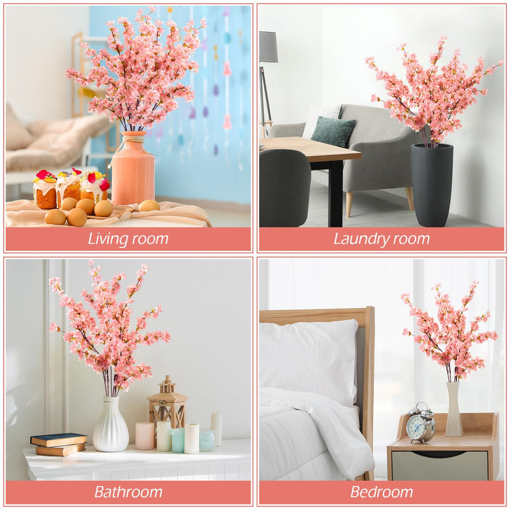 8 Pcs Cherry Blossom Silk Branches Long Stem Vase, Pink, 39.4"