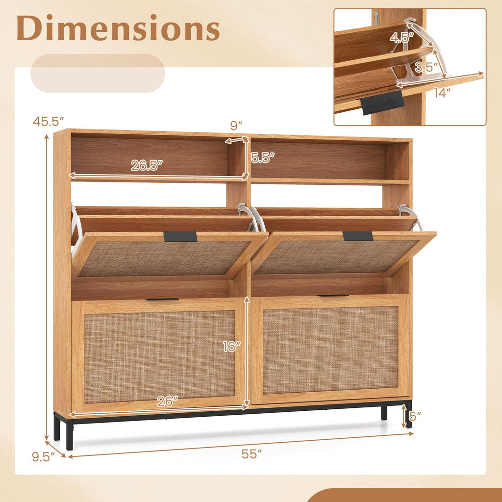 Slim Shoe Storage Cabinet with 4 Flip Drawers & 2 Open Compartments