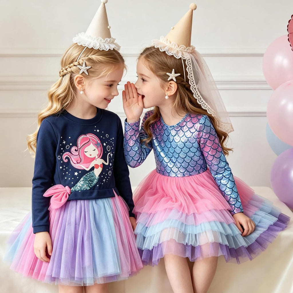 Girls Dresses for Winter Long Sleeve Toddler Girls Clothes Party Tulle Dresses for Little Girls