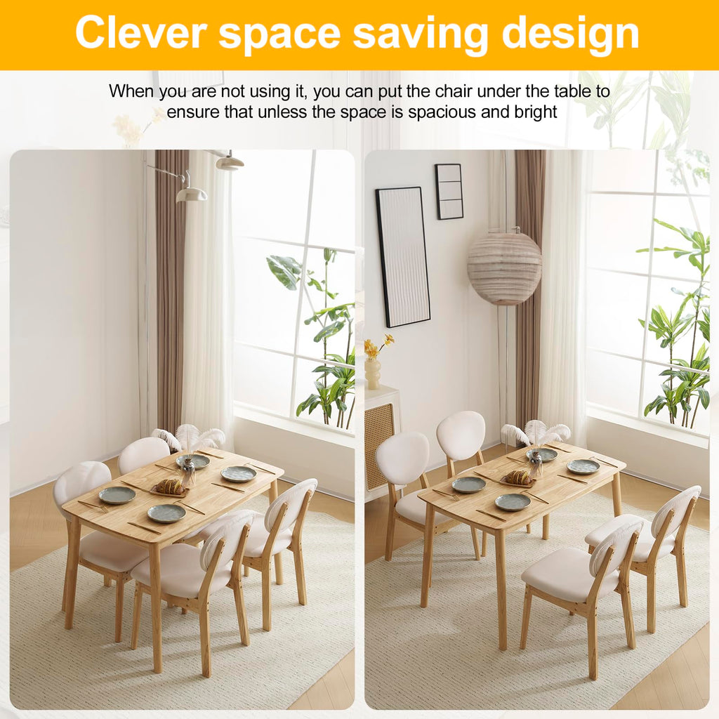 5-Piece Dining Table Set for 4, Solid Wood Frame, Nature
