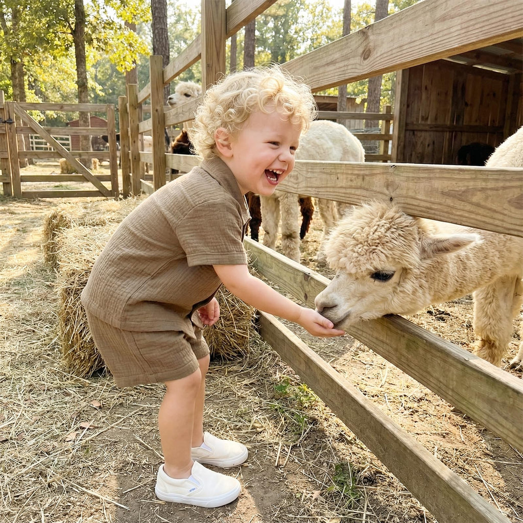 Boys Clothes Set Toddler Infant Boys Button-down Shirt Tops + Cotton Gauze Shorts Summer Outfit 2PCS with Pockets
