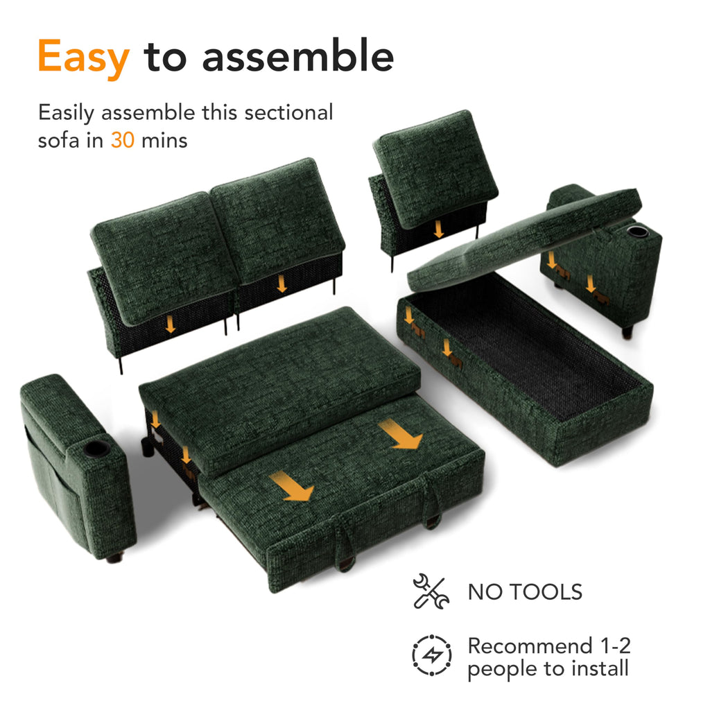 82" L-Shaped Sleeper Sofa with Pull Out Bed, Sectional Couch with Reclining Backrest, Reversible Storage Chaise