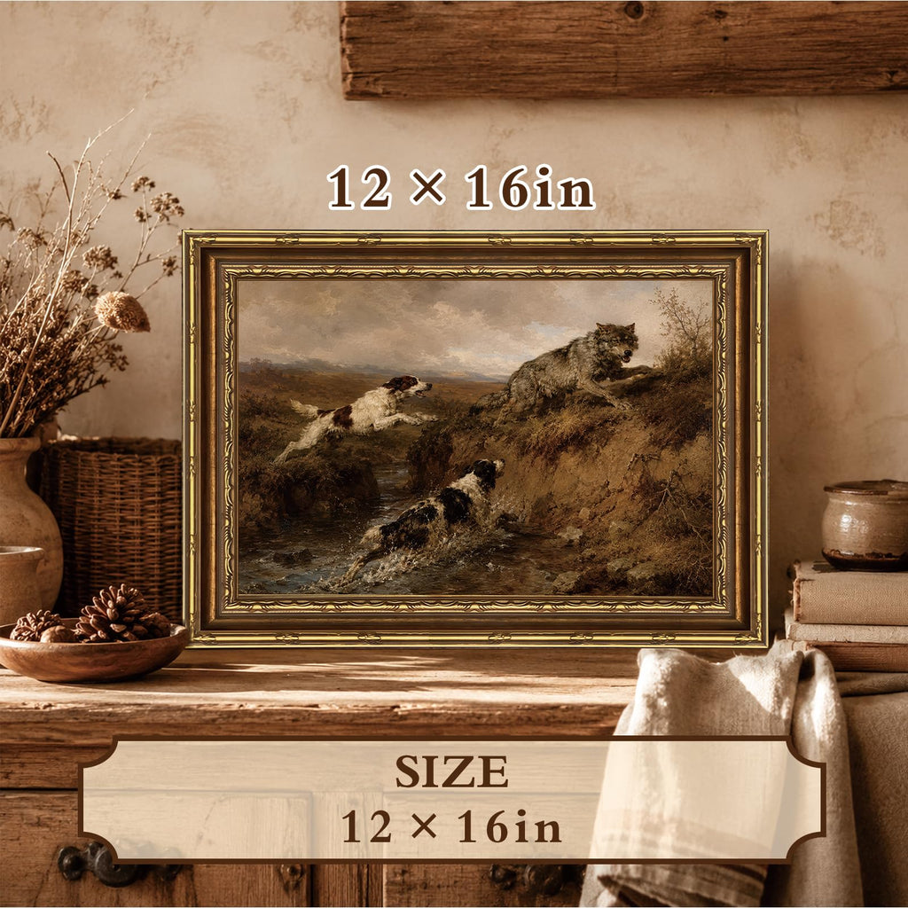 Dog and Wolf Wildlife Animal Vintage Wilderness Wall Art Canvas Print Decor