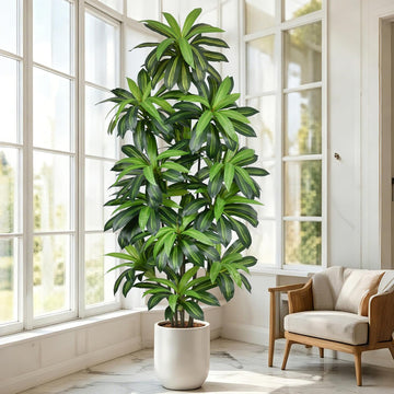 8FT Artificial Dracaena Floor Tree, Large Potted Faux Tropical Plant with Realistic Green Leaves, Tall Indoor