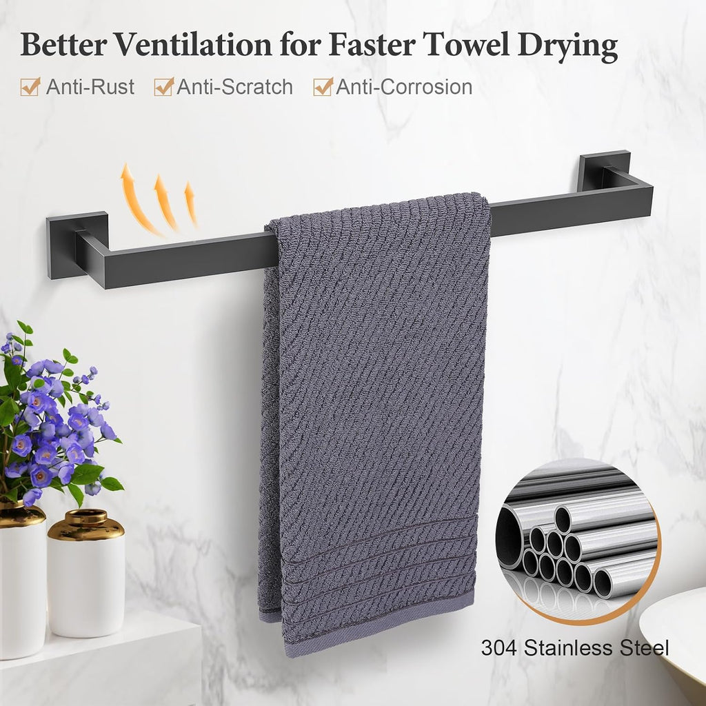 5-Piece Bathroom Hardware Set Matte Black Towel Bar Set Bath Towel Holder Sets SUS 304 Stainless Steel Wall Mounted
