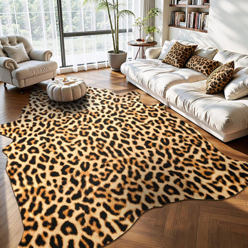 Luxury Faux Leopard Print Rug 5. .2 Ft - Western Cheetah Area Rugs, Farmhouse - Premium Western Faux Fur Carpet