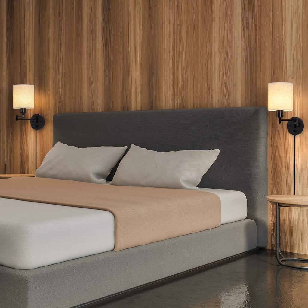 Plug in Wall Sconce Set of 2, Swing Arm Wall Lamps