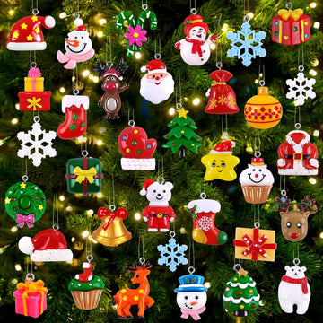 Mini Christmas Tree Hanging Ornaments Tiny Resin Decorations - Set of 40