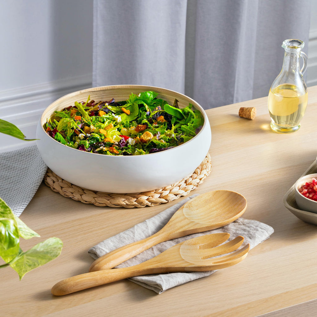12" Extra Large Bamboo Salad Servers - Wooden Salad Serving Spoons - Eco Friendly Salad Tossing Utensils - Giant