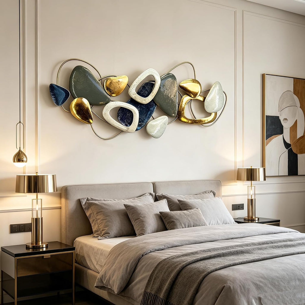 Large Metal Wall Art Decor, 3D Abstract Stone-inspired Handcrafted Modern Wall Sculptures, Entryway 59" x 24"