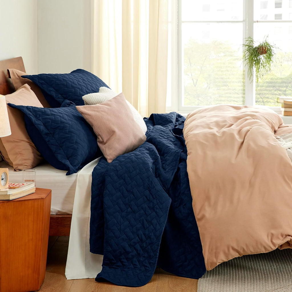Quilts Queen - Lightweight Bedspreads Queen with Basket Weave Pattern, Soft Quilt Bedding Set, Navy Comforter Set