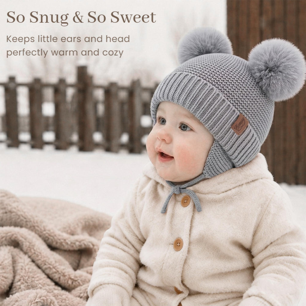 2 Pack Baby Beanie Hat with Ear Flaps, Newborn Winter Hat