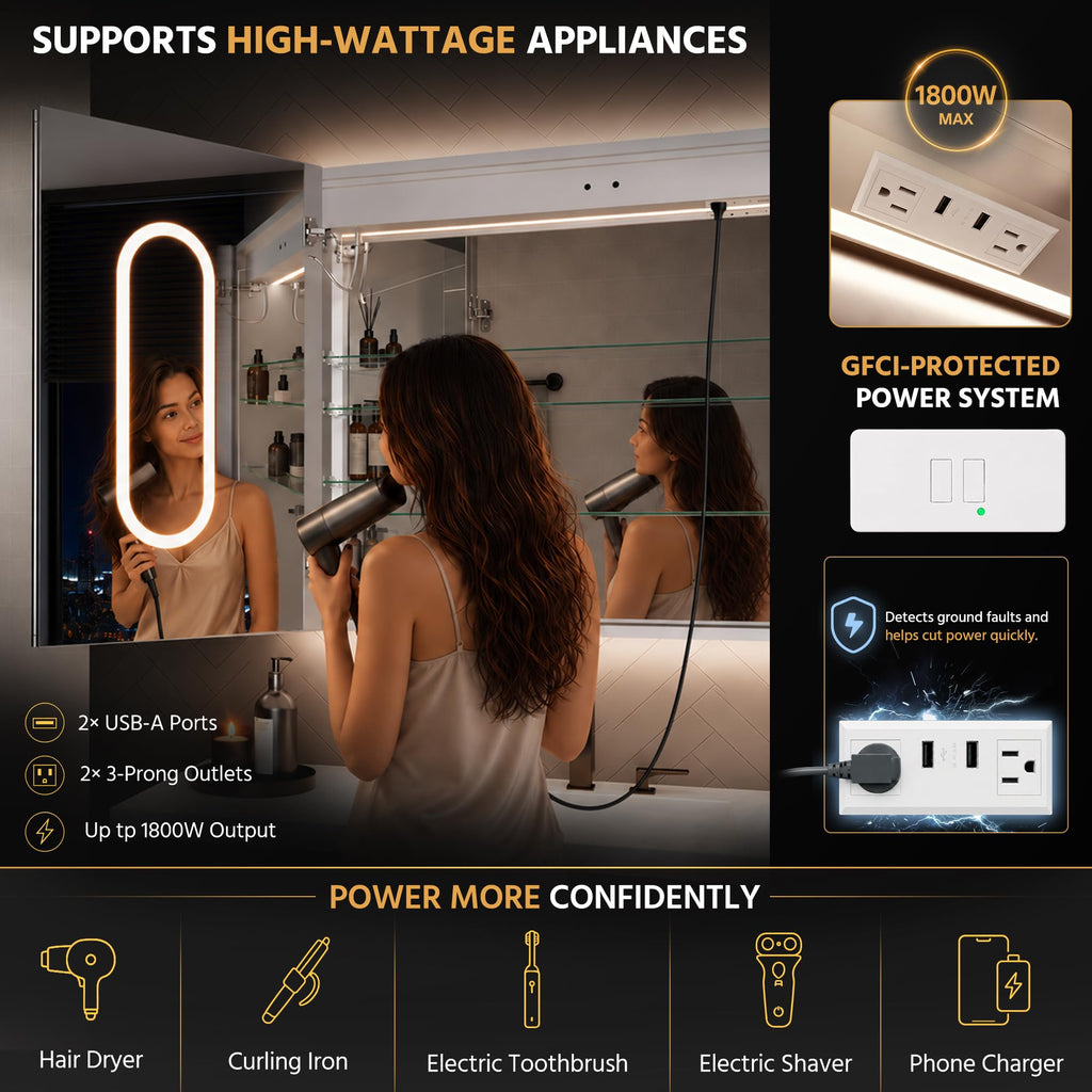36x32 LED Lighted Medicine Cabinet with Mirror, Front & Backlit