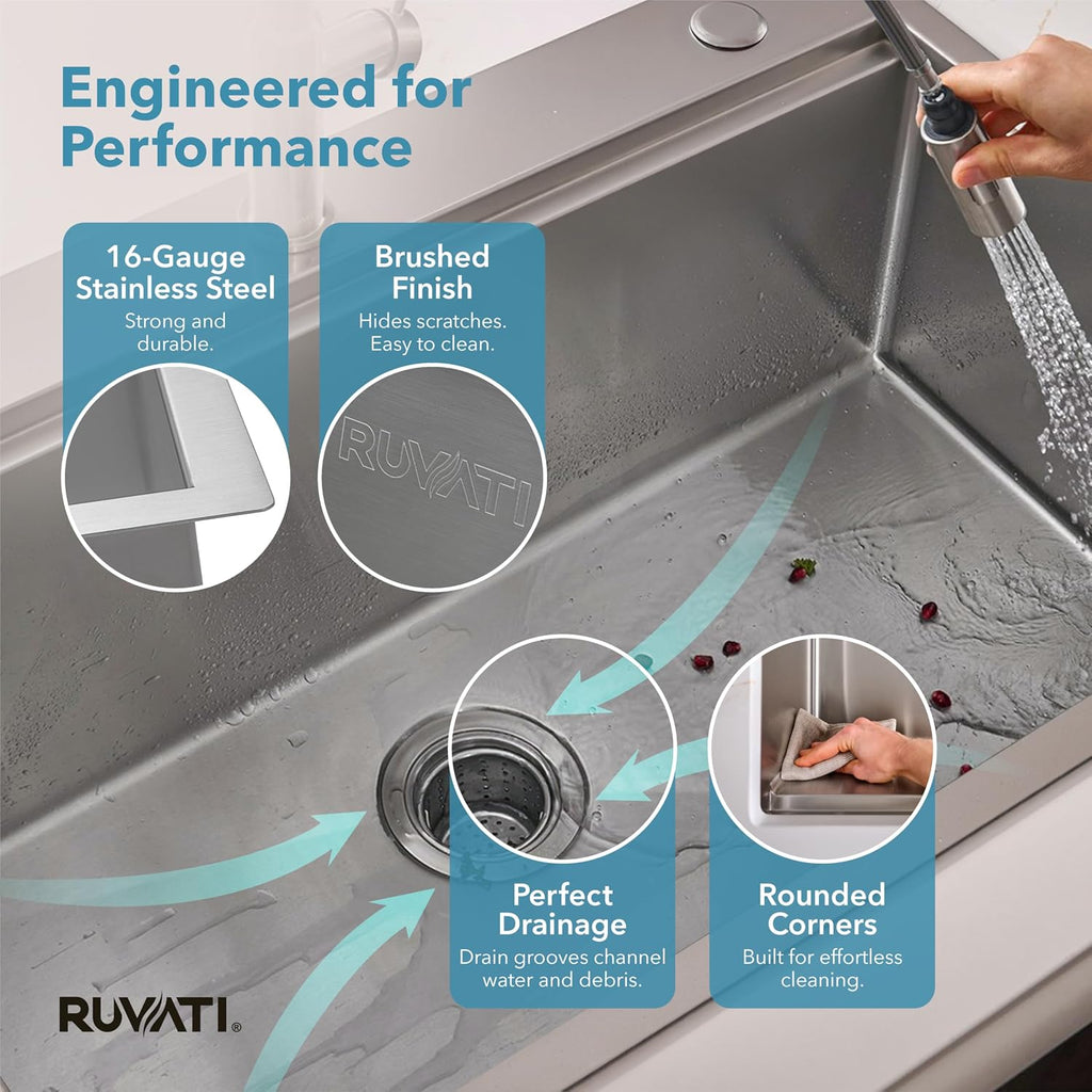 33x22-in 16-Gauge Workstation Topmount Kitchen Sink - RVH8003