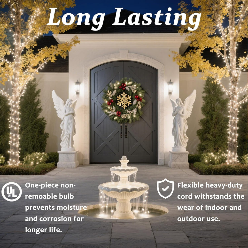 100 Counts LED Christmas Lights Outdoor - 50FT Warm White LED Christmas Lights Commercial Grade Outdoor Waterproof