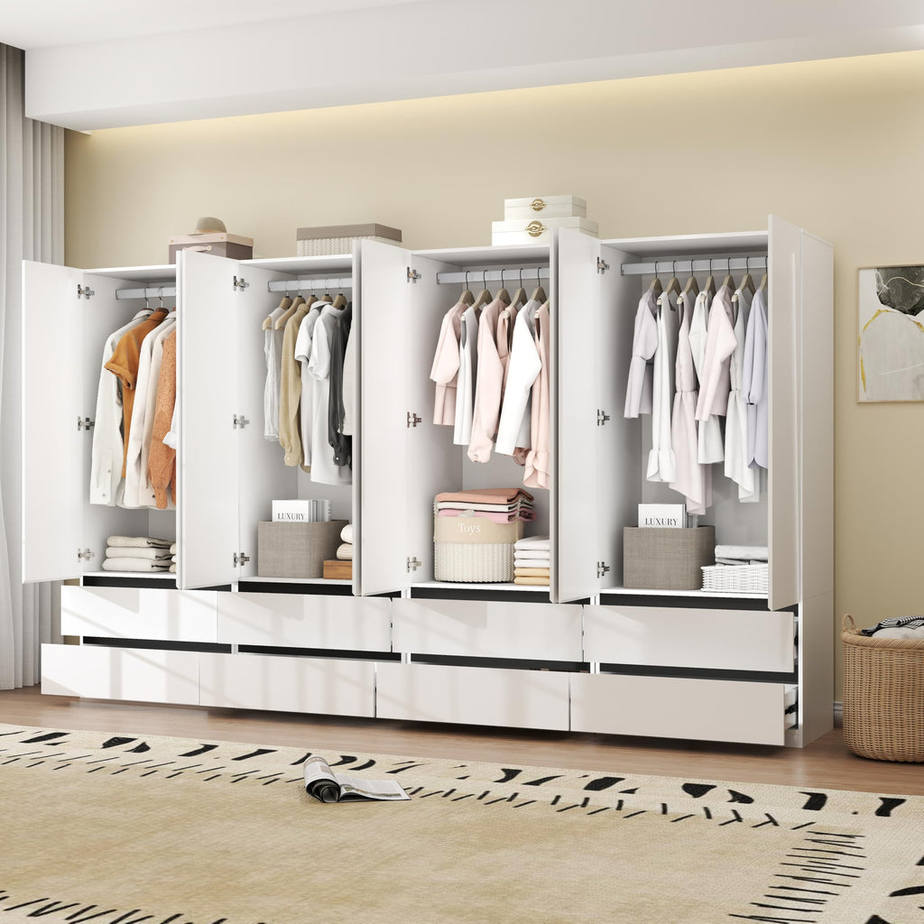 White Armoire Wardrobe Closet with 8 Drawers: 75" H x 126" W