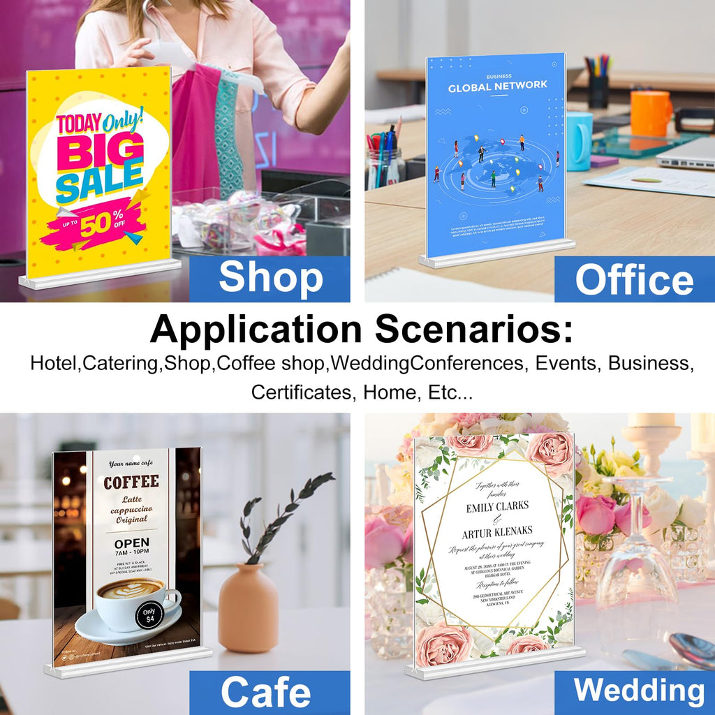 30 Pack Acrylic Sign Holder 8.5 x 11, Clear Display Table Top Signs Stand, Double Sided T Shape Flyer Holder, Plastic