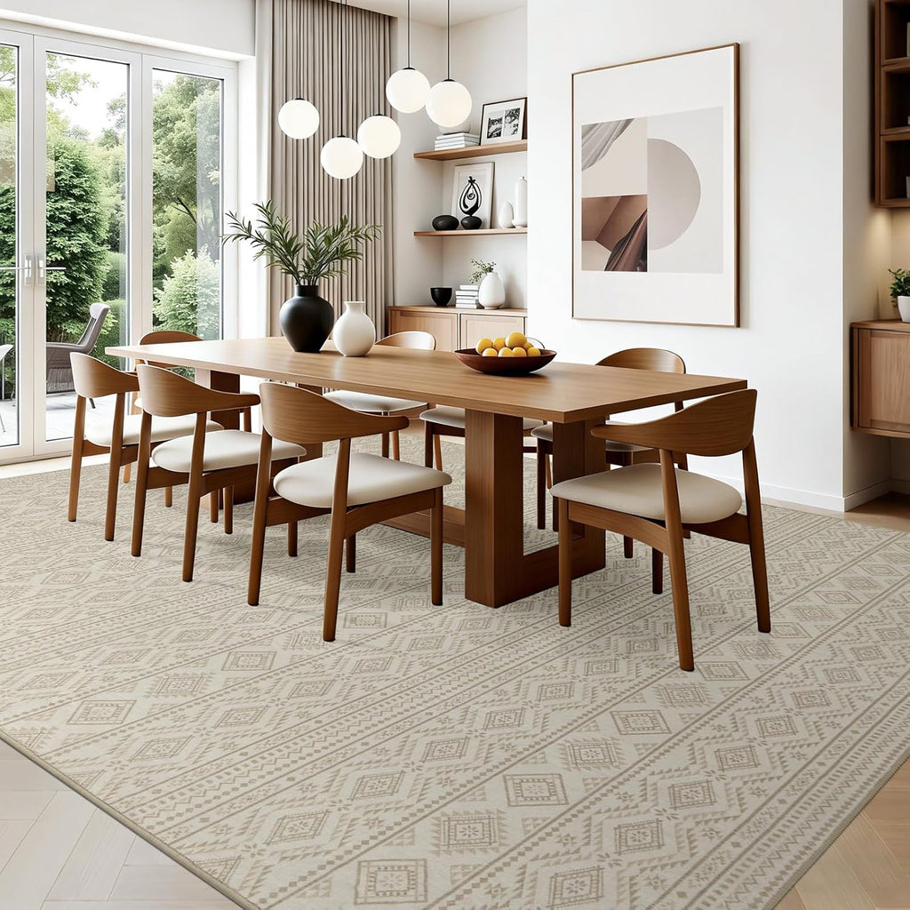 Moroccan 8x10 Washable Area Rugs, Beige Cream Brown
