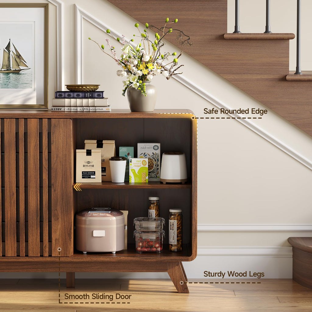 Sideboard Buffet Cabinet with Storage, Fluted Kitchen Cabinet