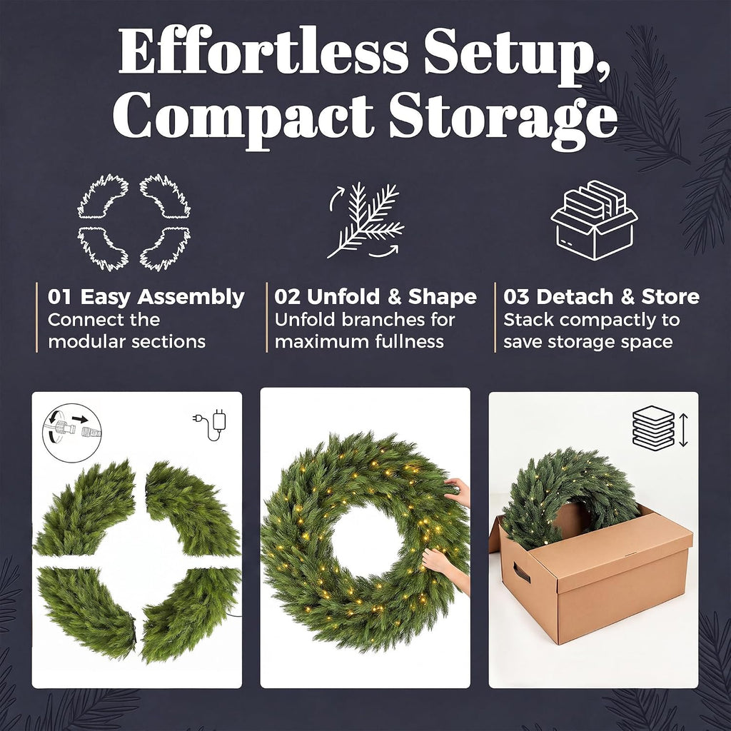 48 in Pre-Lit Norwegian Spruce Artificial Christmas Wreath, Green