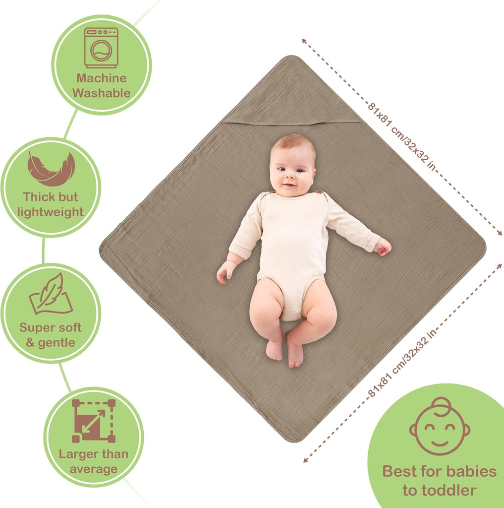 100% Organic Cotton 2 PK Muslin Baby Hooded Towel Toddler 32x32