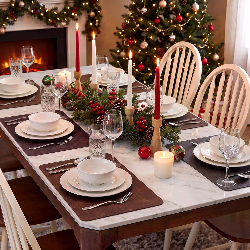 Fall placemats Set of 4, Faux Leather 12x17 Wipeable Table Mats