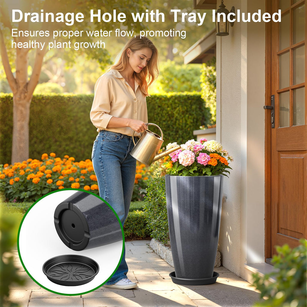 21 inch Tall Planters for Outdoor & Indoor Plants, 2 Pack Sturdy Plant-Flower-Tree Pots for Front Porch Patio Deck