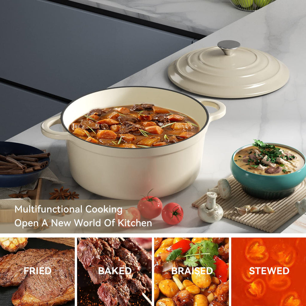 4.5 Quart Enameled Dutch Oven Pot with Lid, Cast Iron Dutch Oven with Dual Handles for Bread Baking, Cooking