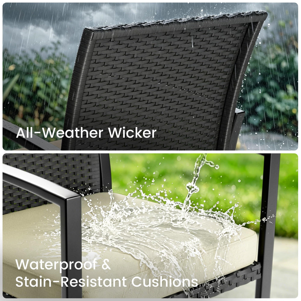 Rocking Patio Bistro Sets - All-Weather - 3 Piece Rattan Conversation Furniture Set, Wicker Outdoor Front Porch Chair