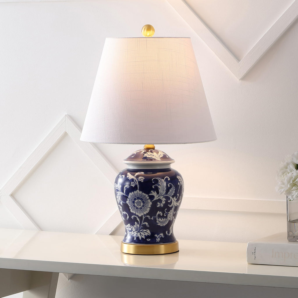 Penelope Ginger Jar 22" LED Table Lamp, Navy/White