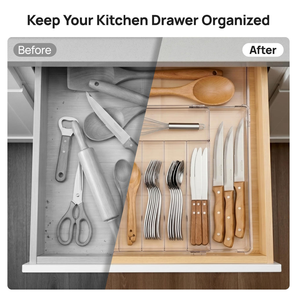 Expandable Silverware Organizer, Kitchen Drawer Tray, 6-9 Slots