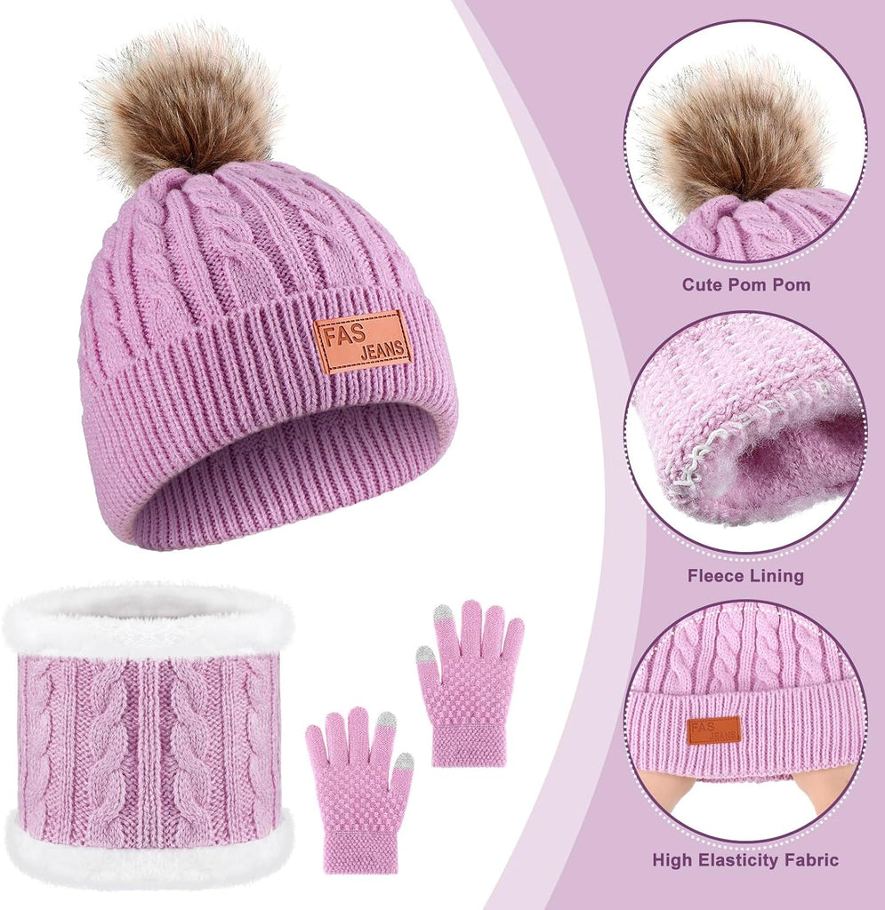 2 Sets Winter Toddler Hat Scarf Gloves Set Warm Hat Gloves Knit Neck Scarf - Old Girls and Boys