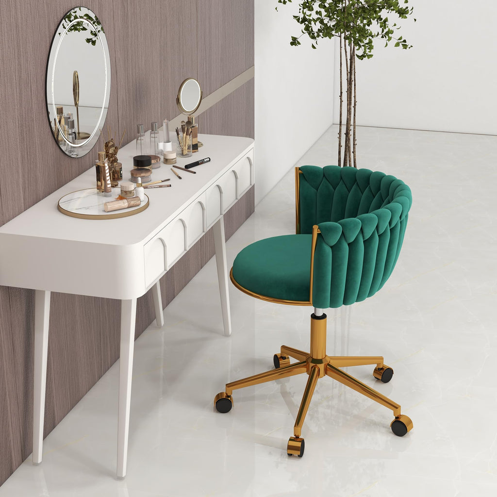Vanity Chair with Wheels, Velvet Office Desk Chair, Swivel & Adjustable