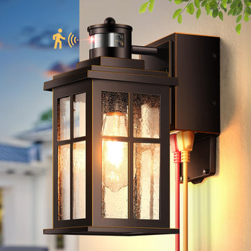 Motion Sensor Outdoor Sconce Lights with GFCI Outlet, ORB Gold Trim