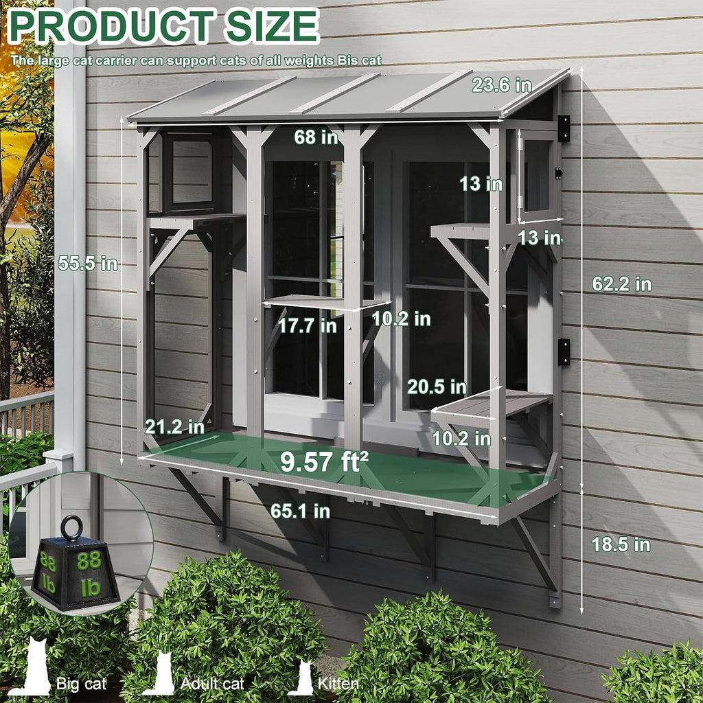 Cat Catio Expandable Window Box Enclosure for Multiple Cats