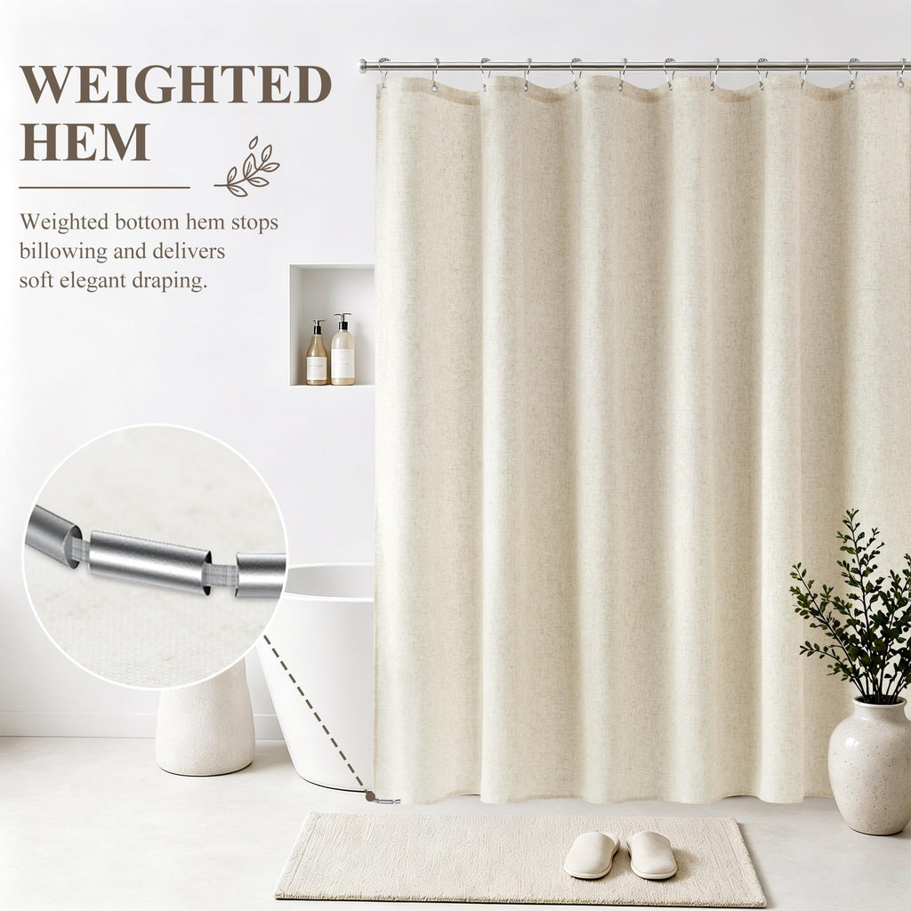 Natural Linen Fabric Shower Curtains, 72x78