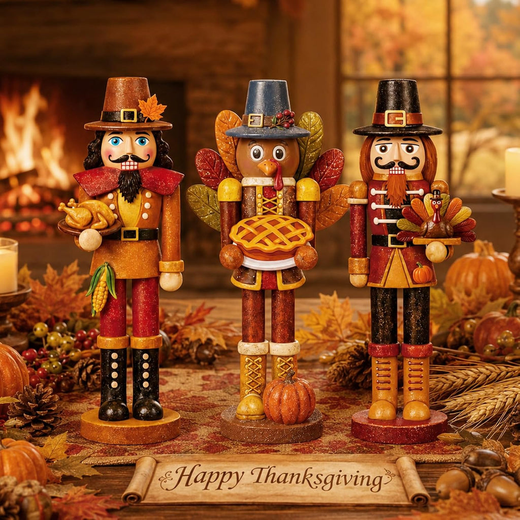 Fall Thanksgiving Nutcracker Turkey Figures Fall Table Decor - Set of 3