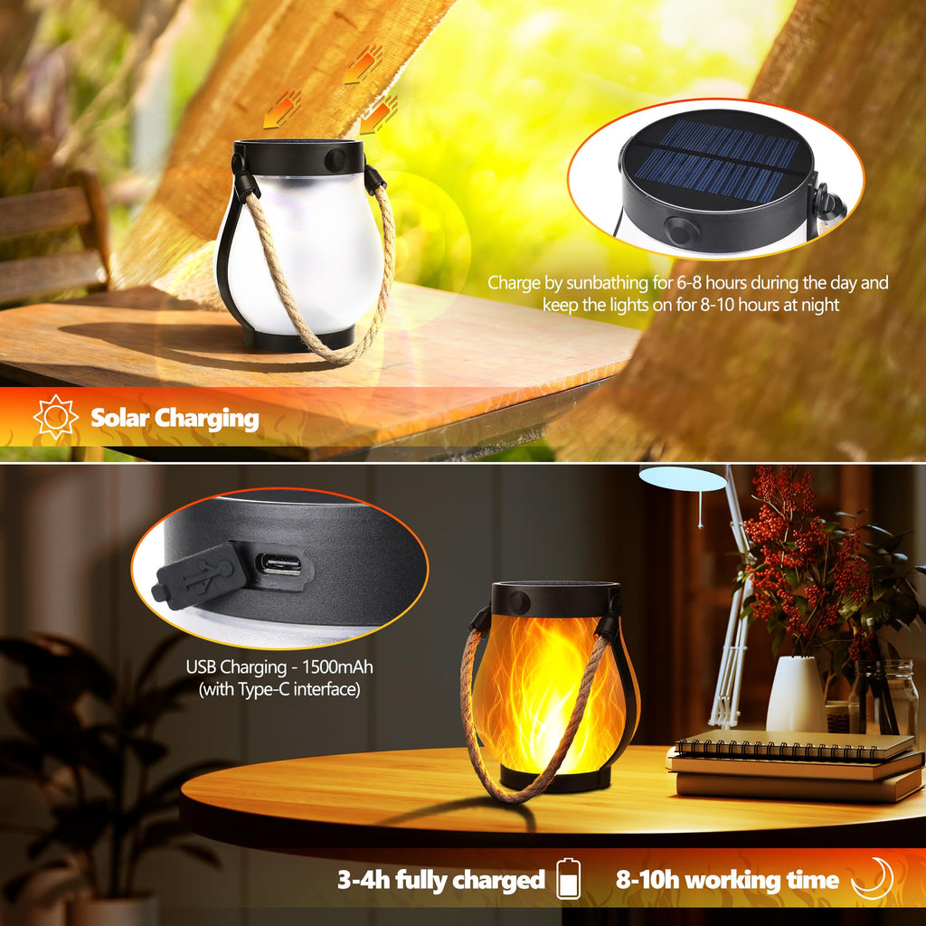2 Pack Gen2 Solar Lantern Lights USB Ultra-Real Flame, Warm White