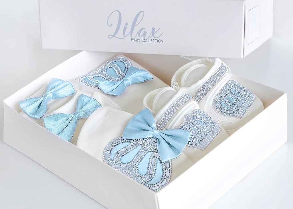 Baby Boy Newborn Crown Jewels Layette 4 Piece Gift Set