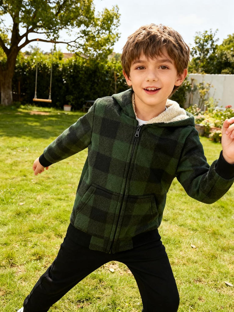 Boys Fleece Jacket with Hood Unisex Child Sherpa Lined Zip Up Warm Coat Hooded Sweatshirt Outerwear