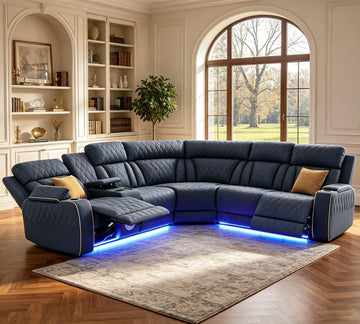 Leather Power Reclining Sectional Sofa with Speakers & USB Charging Ports