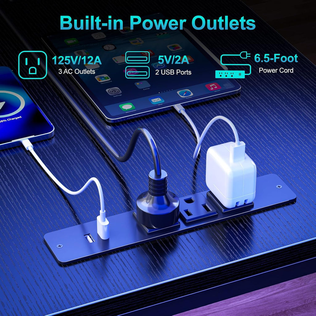 66'' L Shaped Gaming Desk with Storage Drawers, Power Outlets, LED | Large Reversible Computer Desk for Multiple