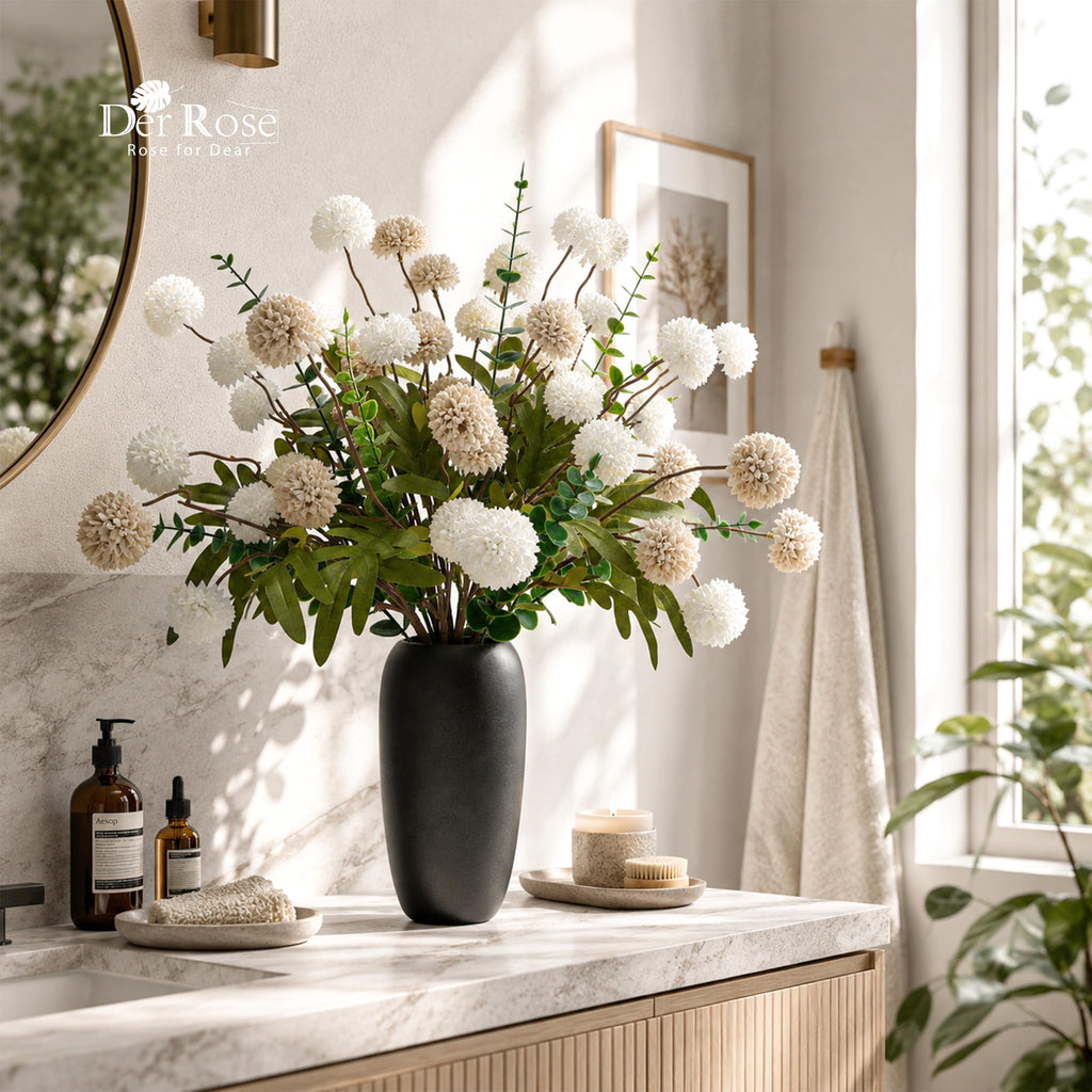 Fake Flowers in Ceramic Vase, 18Pcs White Blooms for Spring Decor