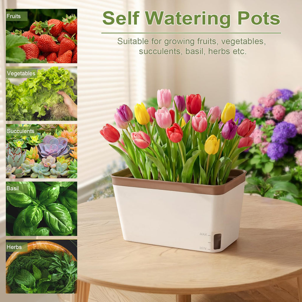Rectangular Windowsill Planter, Self Watering Pots for Indoor Plants, 6 set