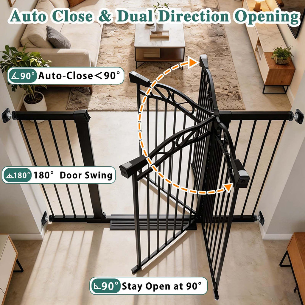 29.5"-48.8" Extra Wide Baby Gate for Stairs, Pressure Mounted Easy Walk Thru Pet Gate, Metal Safety Child Gate No