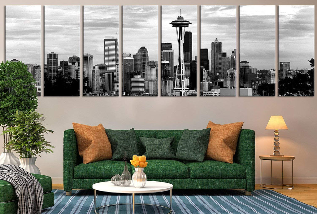 Extra Large Seattle Skyline Panorama Canvas Print, Seattle Canvas Print, Extra Large Seattle City Skyline Wall Print