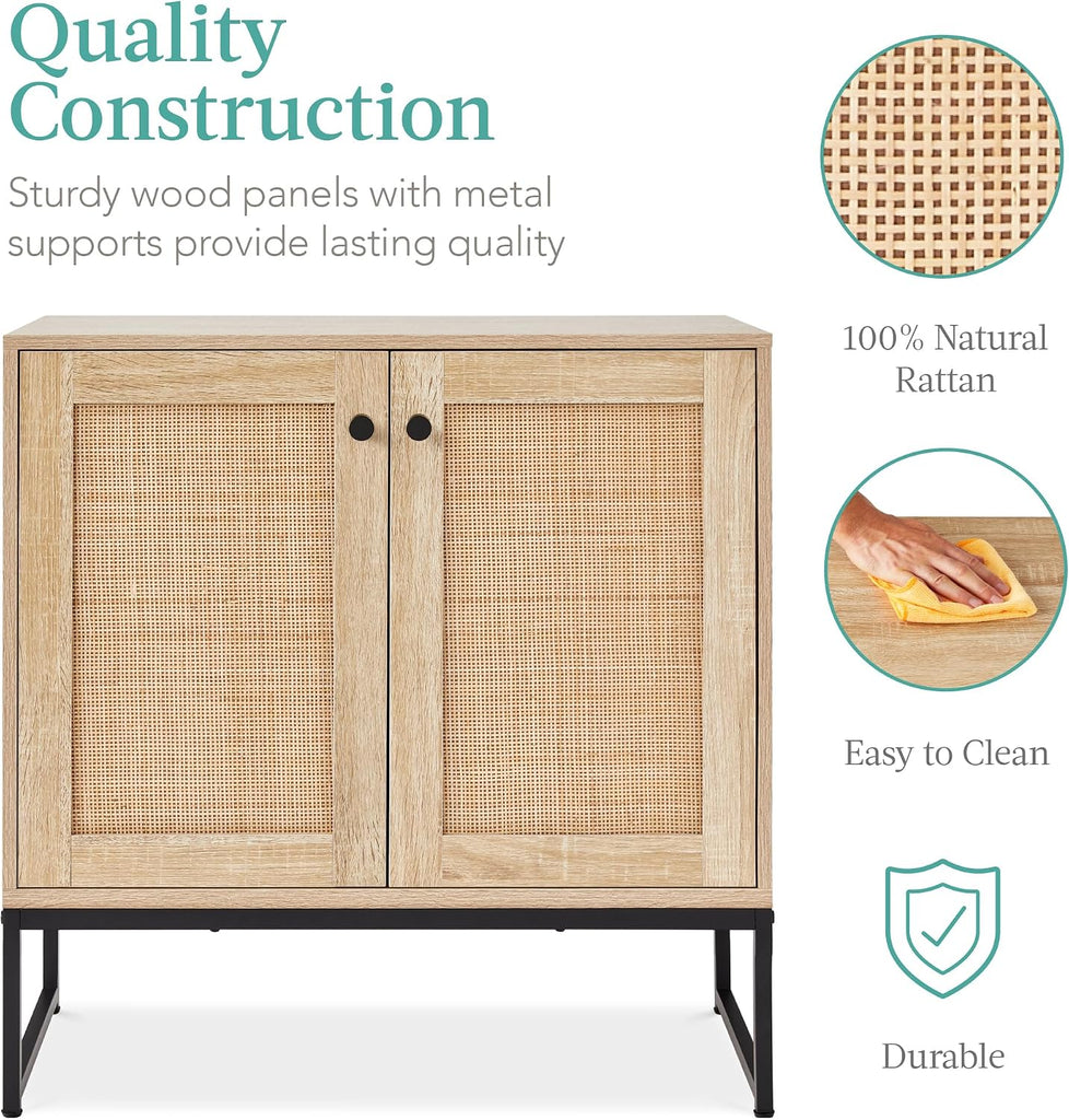 2-Door Rattan Storage Cabinet, Accent Furniture, Multifunctional Cupboard , Sideboard, Buffet Table w/Non-Scratch