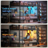 Metal Bunk Bed Twin Over Twin with Hall Tree, Power Outlet, LED Bunk Bed with 4 Storage Drawers